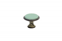 Ручка-кнопка, отделка железо чернёное c декапе + керамика зеленая (1 винт М4х22.5 + 1 винт М4х25) P07.14.00.12.M