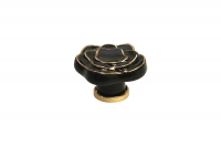 Ручка-кнопка, отделка керамика черная + золото P61.07.M9.06