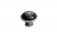 Ручка-кнопка, отделка серебро старое + керамика черная 24316P035ES.25