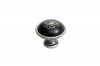 Ручка-кнопка, отделка серебро старое + керамика черная