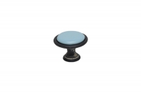 Ручка-кнопка, отделка железо чернёное c декапе + керамика голубая (1 винт М4х22.5 + 1 винт М4х25) P07.15.00.12.M